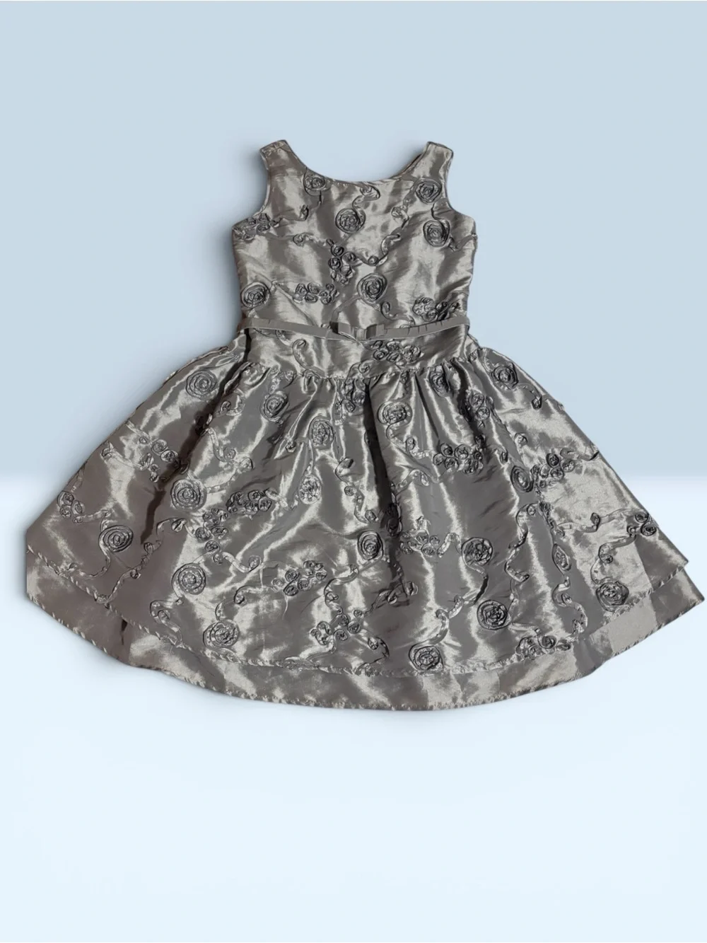 American Girl Silver Floral Embroidered Party Dress